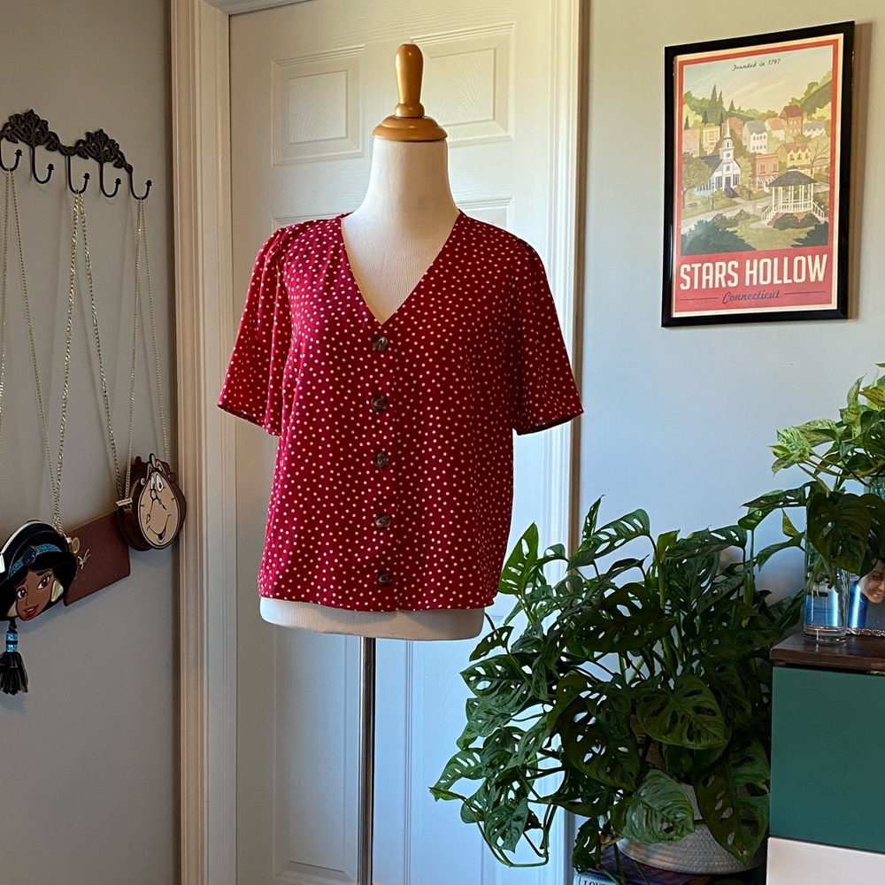 Retro Red & White Polka Dot Blouse